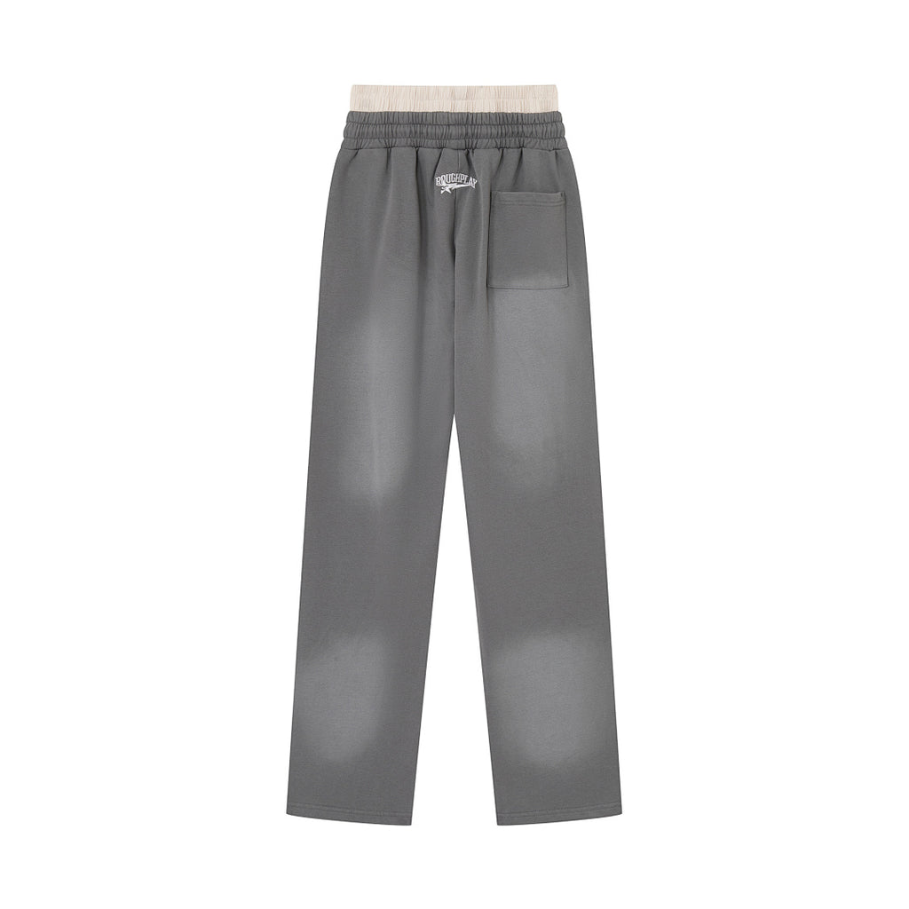 Roughplay Vintage Washed Orange Letter Print Wide Leg Sweatpants Men Streetwear Loose Trousers