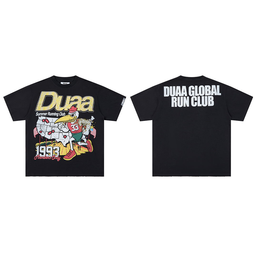 Black 1993 Retro Global Run Club DUAA Graphic Oversized T‑Shirt