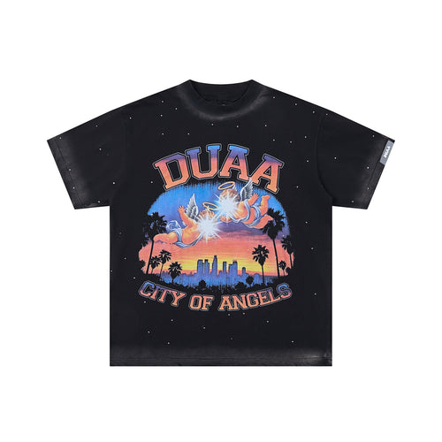 Black Vintage City Of Angels Sunset DUAA Graphic Oversized T‑Shirt