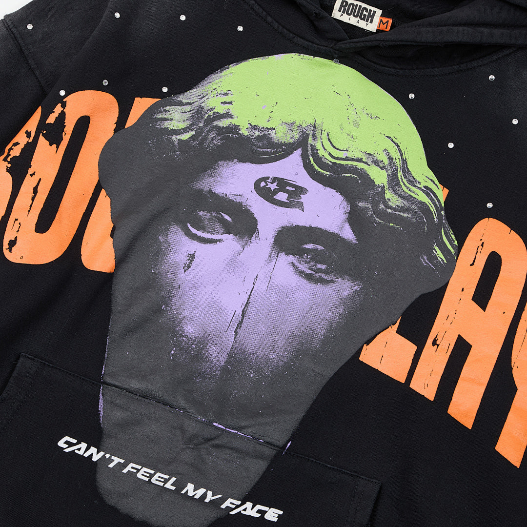 Roughplay Black Neon Green Portrait Graphic Hoodie Men Oversized Streetwear Pullover