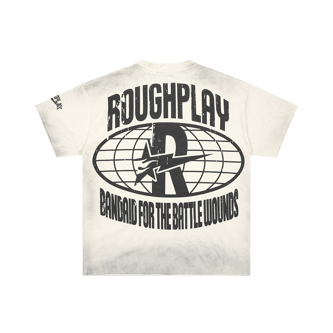 Roughplay Vintage Cartoon Graphic Short Sleeve Tee Men Oversized Streetwear T‑Shirt