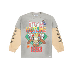 Grey Vintage 1993 Hotline Graphic Long Sleeve Oversized T‑Shirt