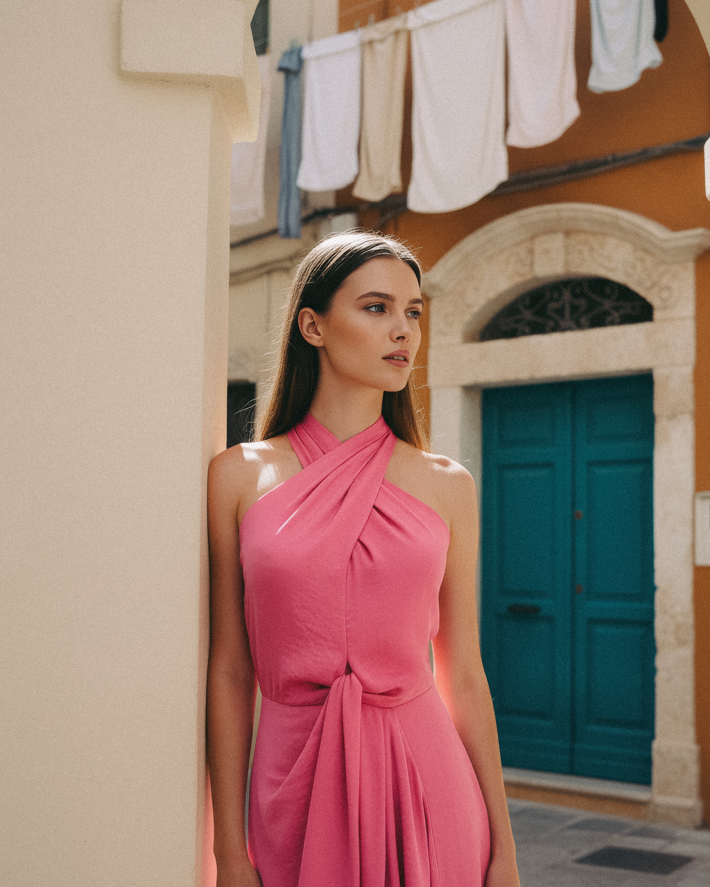 Clyo Halter Knot Dress - Red /Rose Pink