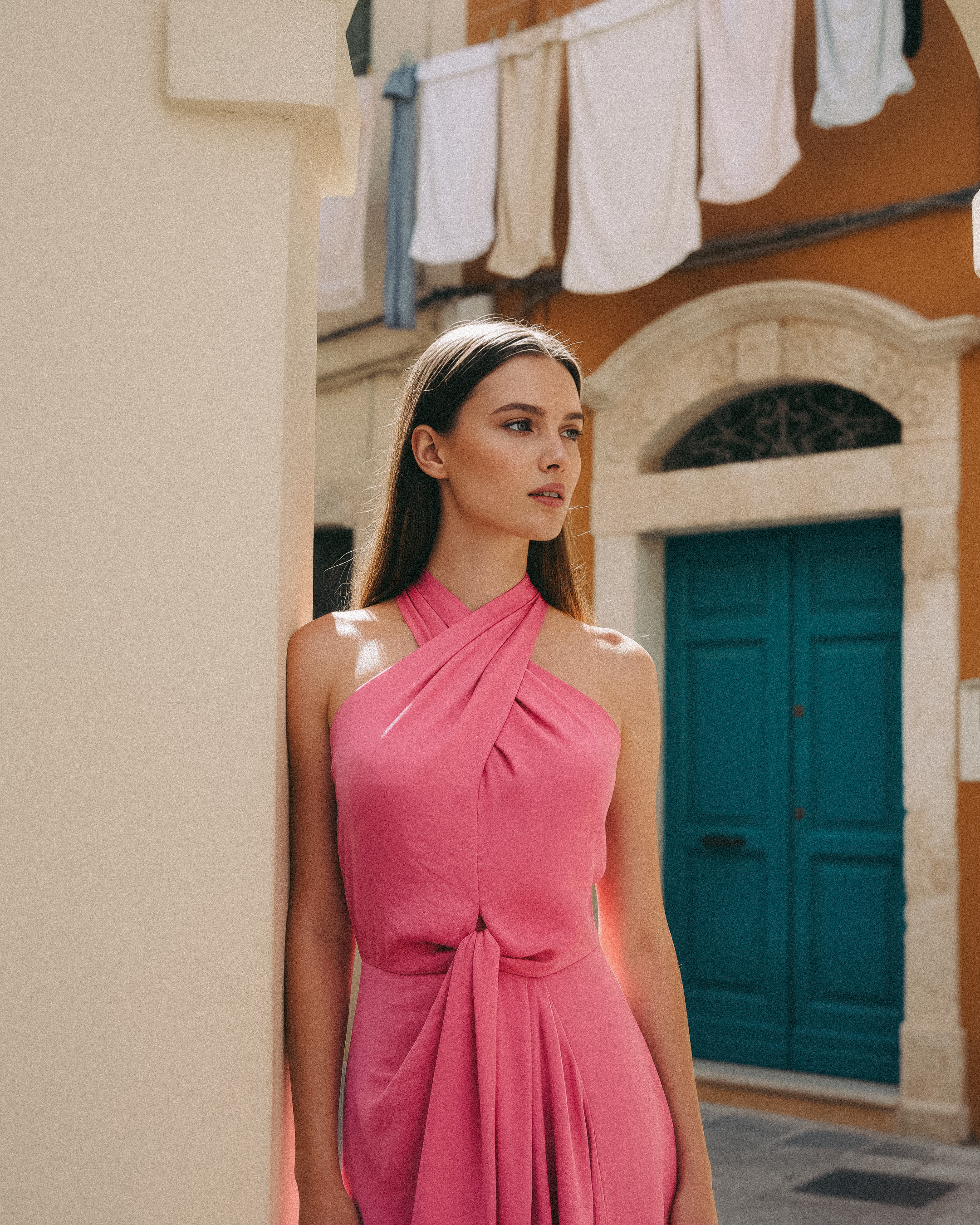 Clyo Halter Knot Dress - Red /Rose Pink