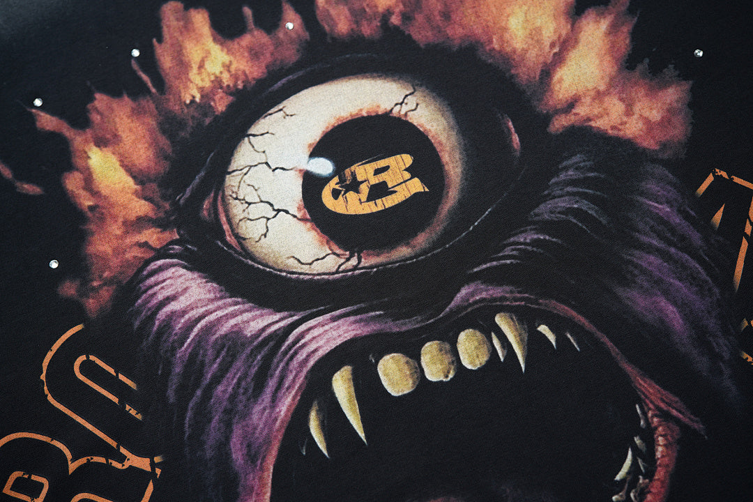 Roughplay Monster Eye Graphic Short Sleeve Tee Men Oversized Vintage Streetwear T‑Shirt