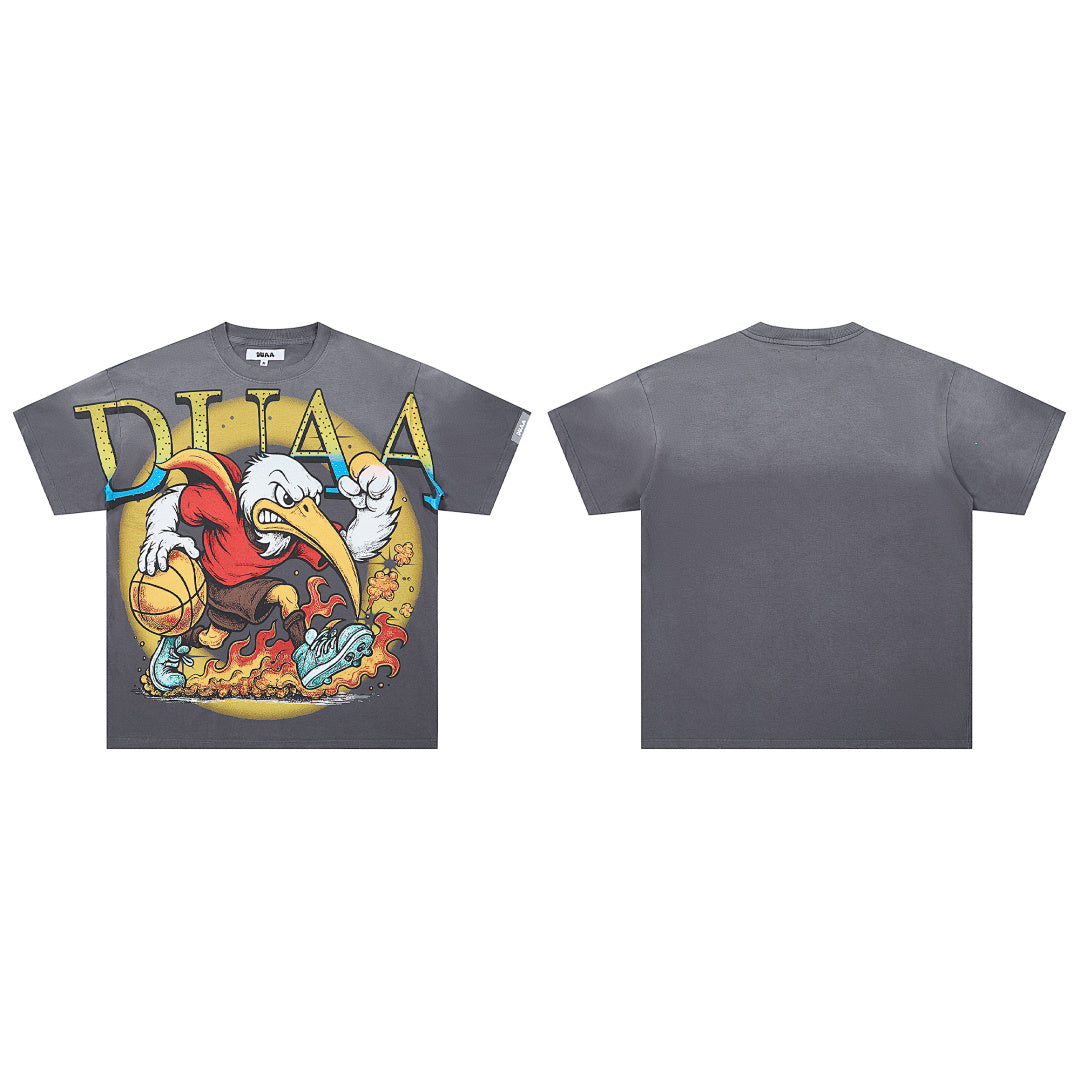 Washed Black Vintage Eagle Basketball DUAA Graphic Oversized T‑Shirt