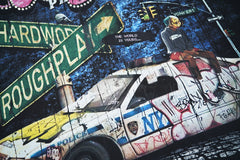 Vintage Washed Black Night Street Racing Car Graphic Oversized T‑Shirt