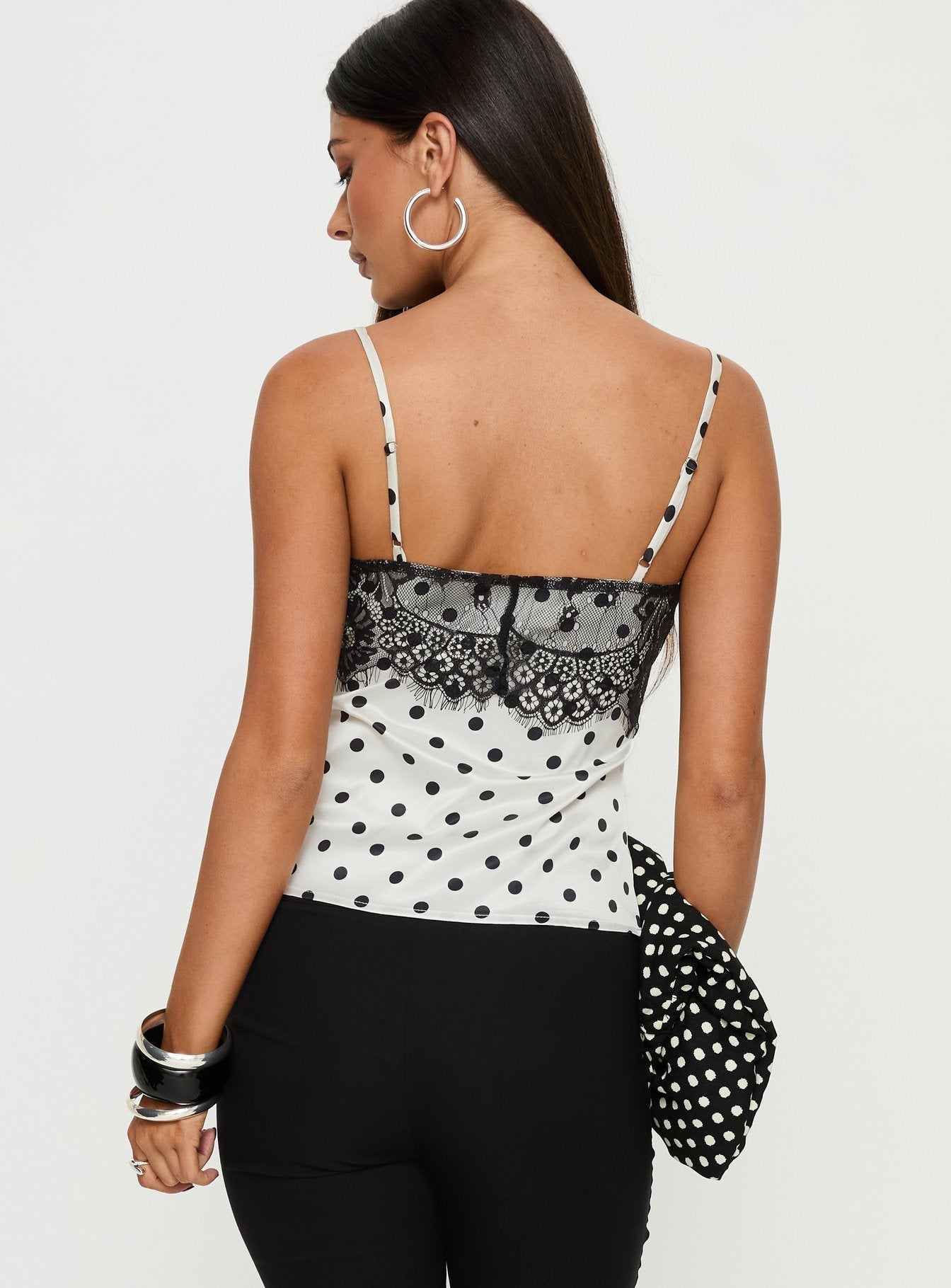Lace Bust Cami Top White Polka