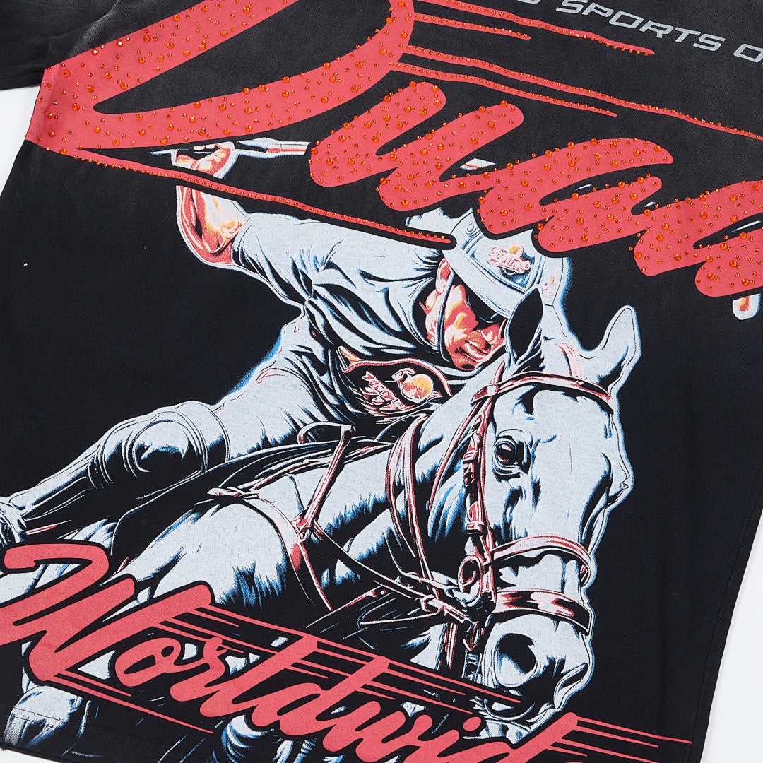 Black Vintage Western Cowboy Horse DUAA Graphic Oversized T‑Shirt