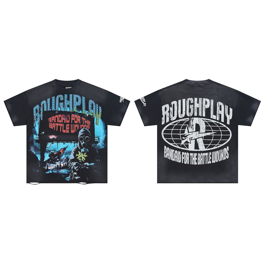 Black Vintage Portrait Graphic Oversized Tee Roughplay Worldwide Streetwear T‑Shirt