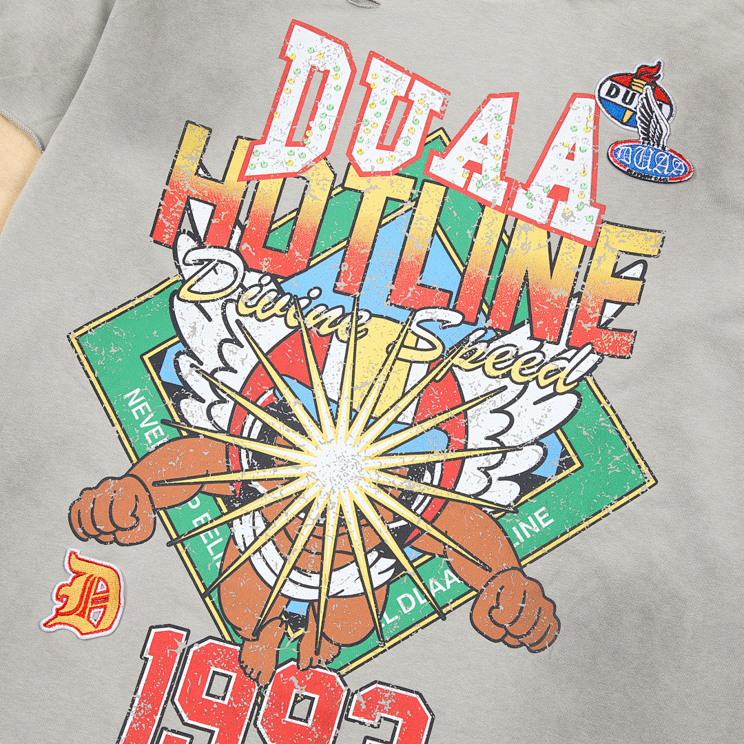 Grey Vintage 1993 Hotline Graphic Long Sleeve Oversized T‑Shirt