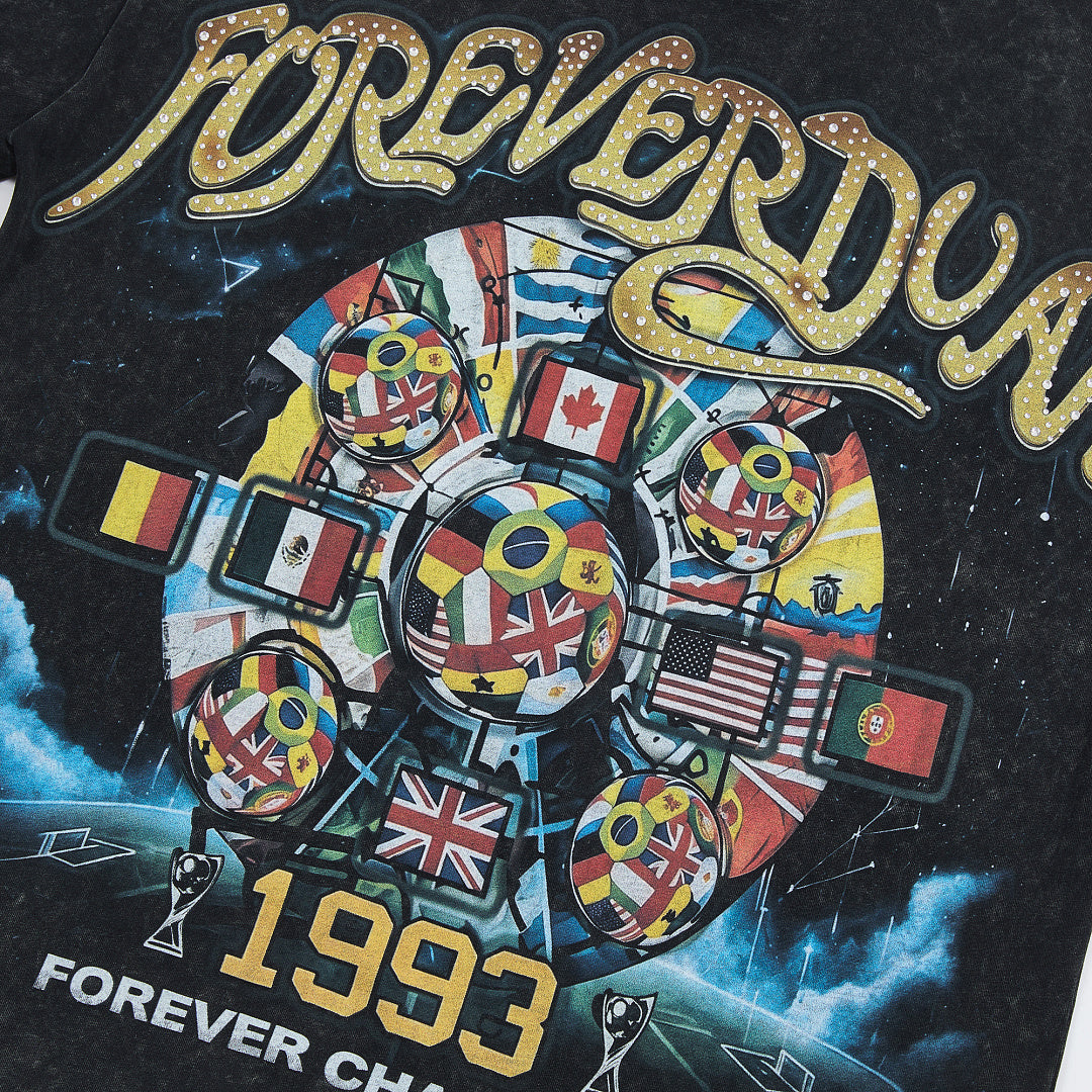 Black Vintage 1993 Wheel Graphic Oversized T‑Shirt