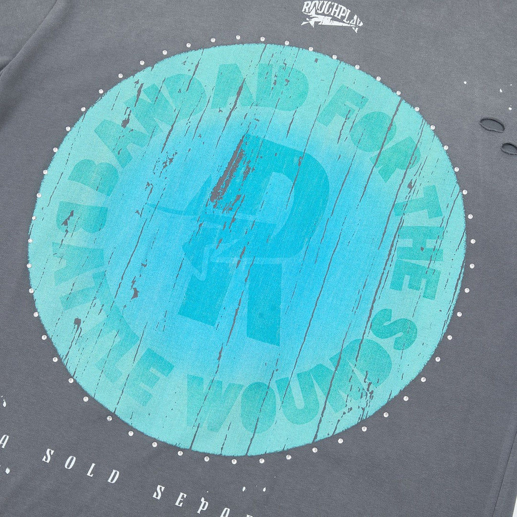 Oversized Washed Grey Graphic Tee Roughplay Worldwide Streetwear Short Sleeve T‑Shirt