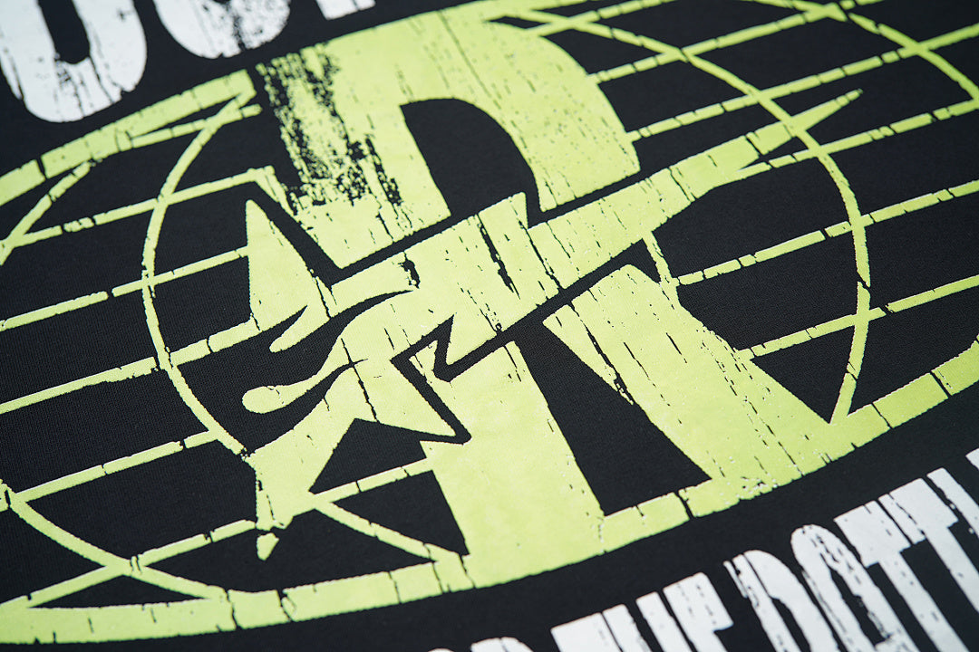 Vintage Washed Black Green Monster Globe Graphic Oversized T‑Shirt