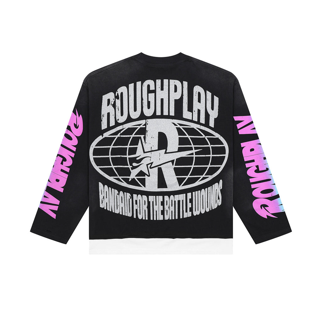Roughplay Retro Warrior Art Graphic Long Sleeve Tee Men Oversized Streetwear Top