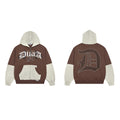 Brown‑Beige Color Block Gothic Letter Oversized Zip‑Up Hoodie