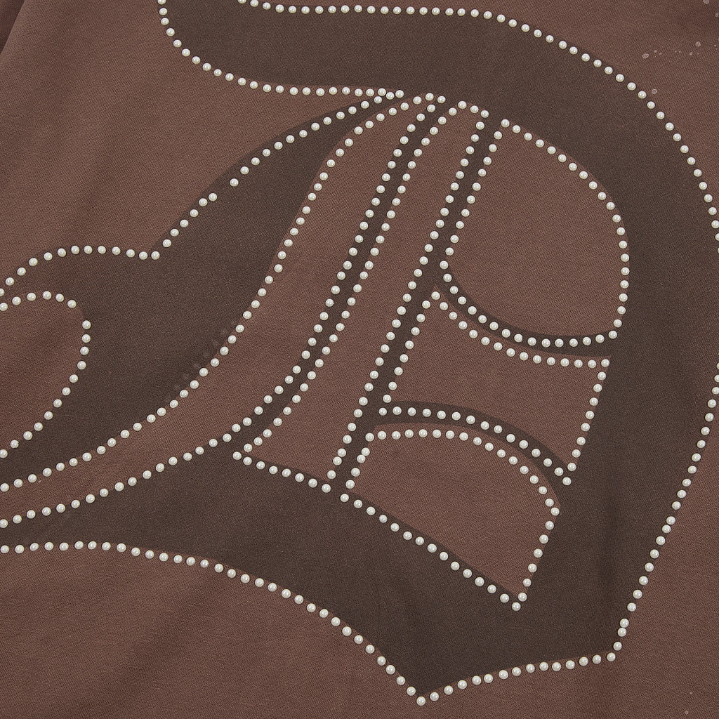 Brown‑Beige Color Block Gothic Letter Oversized Zip‑Up Hoodie