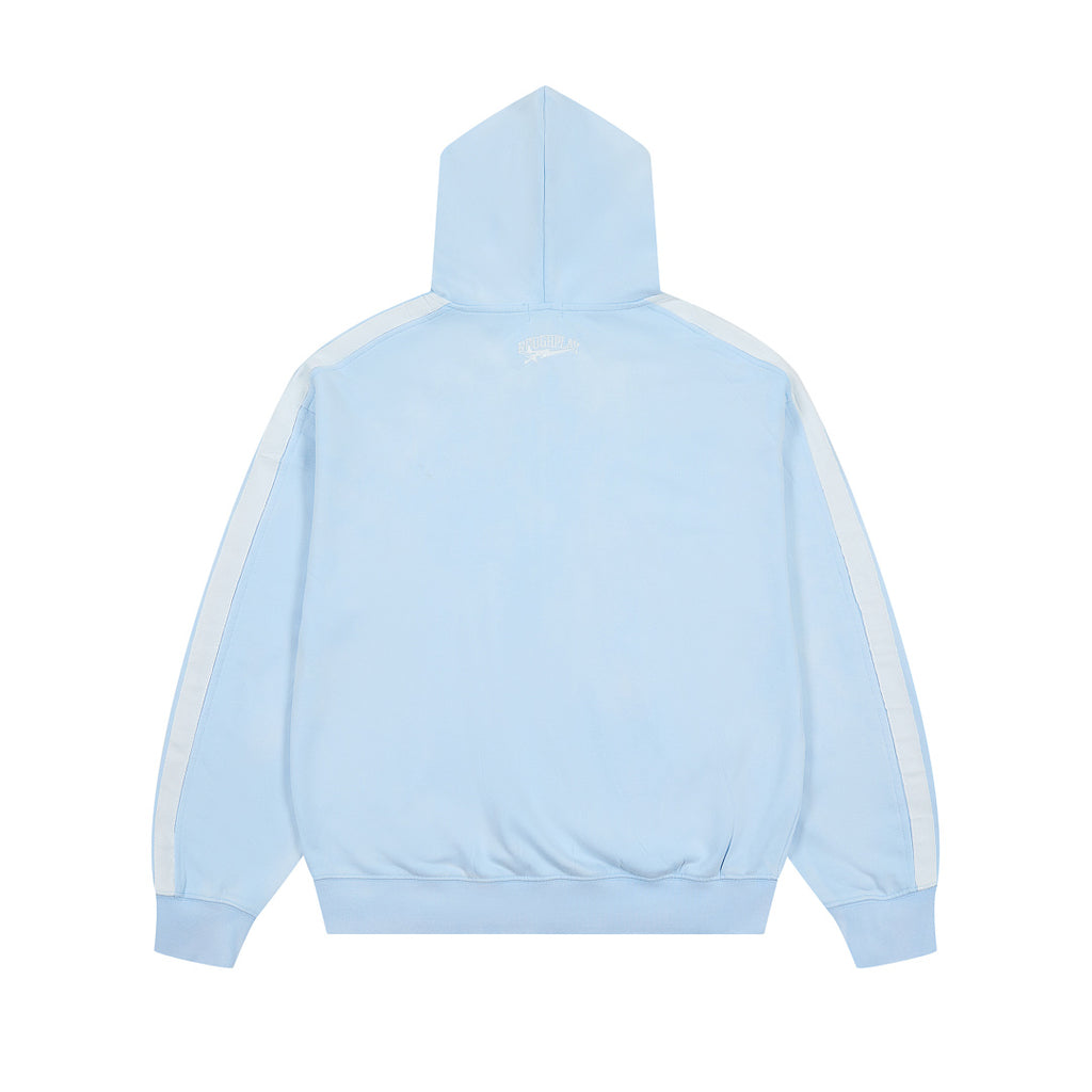 Light Blue Washed Side Stripe Gothic Letter DUAA Zip‑Up Hoodie