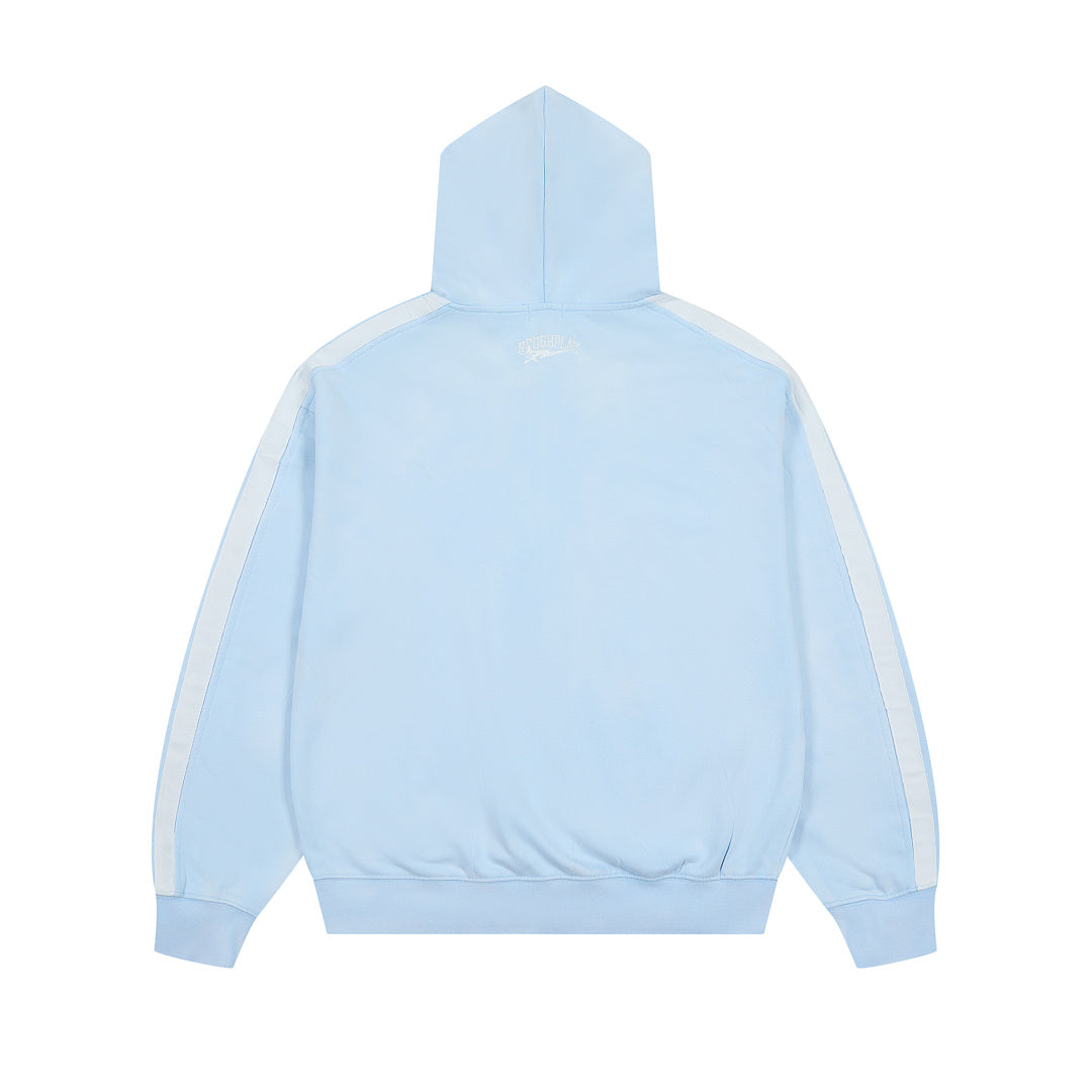 Light Blue Washed Side Stripe Gothic Letter DUAA Zip‑Up Hoodie
