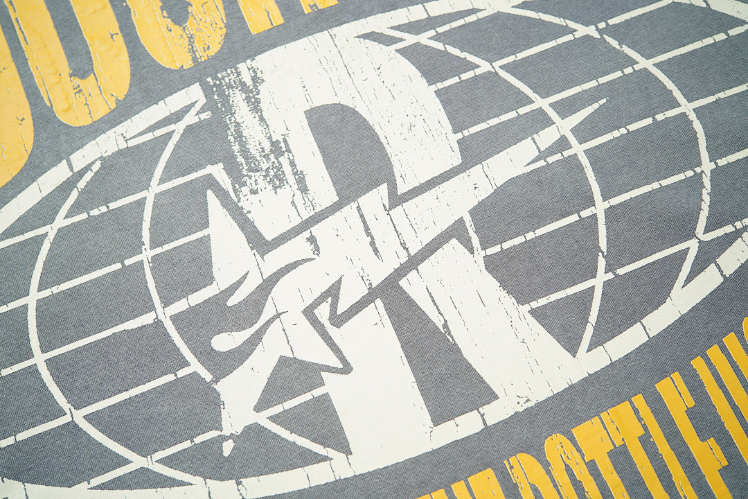 Vintage Washed Grey Rock Music Globe Graphic Oversized T‑Shirt
