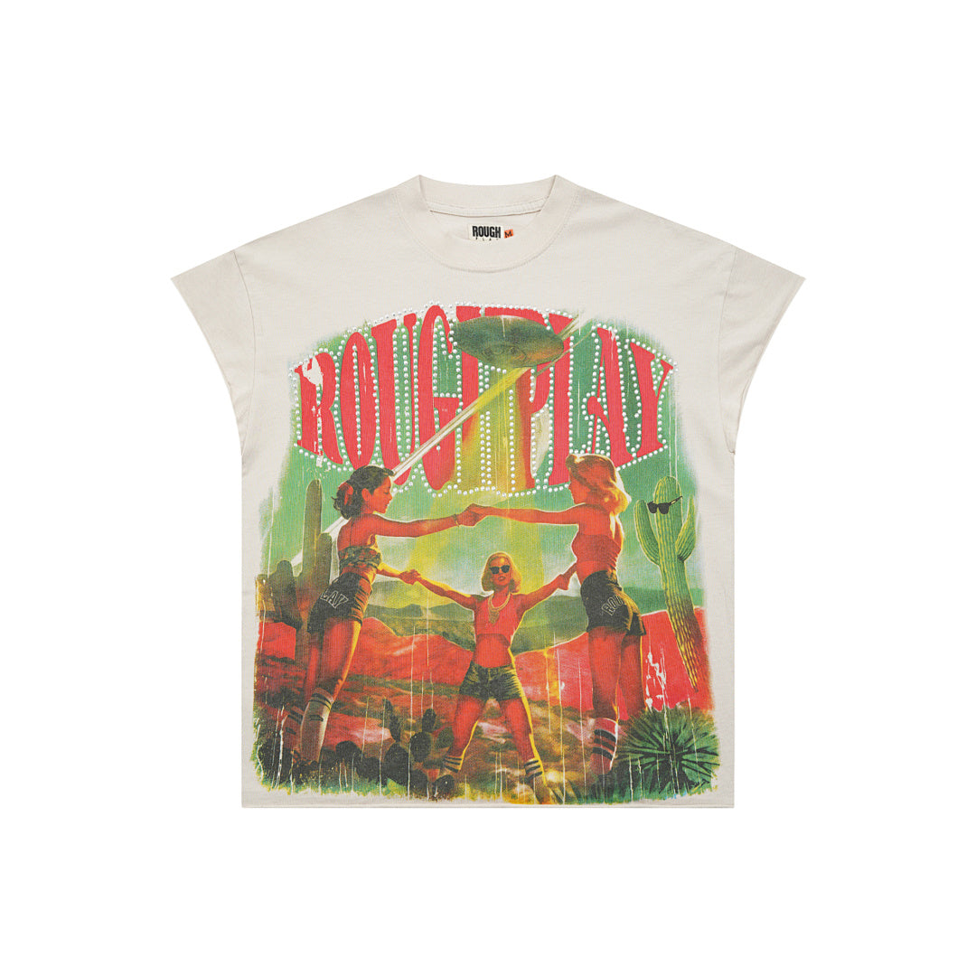 Vintage Washed Off‑White Retro Poster Globe Graphic Oversized T‑Shirt