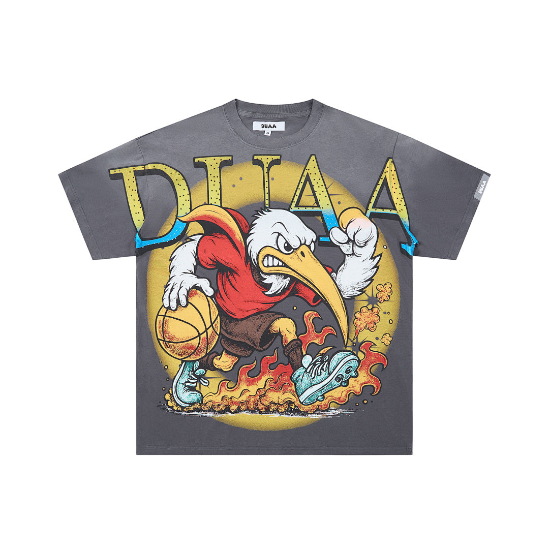 Washed Black Vintage Eagle Basketball DUAA Graphic Oversized T‑Shirt