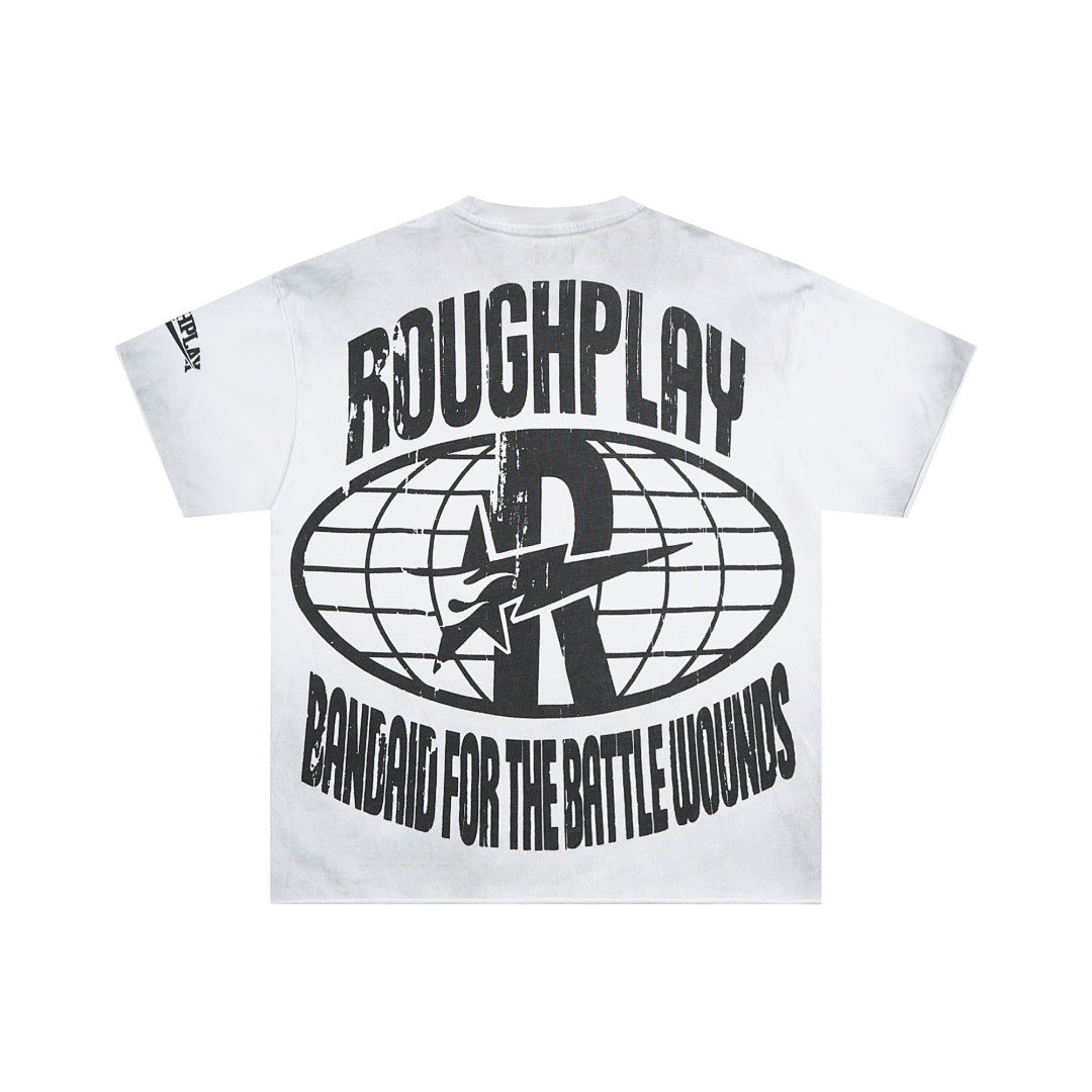 Vintage Washed White I Love Rough Play Globe Graphic Oversized T‑Shirt