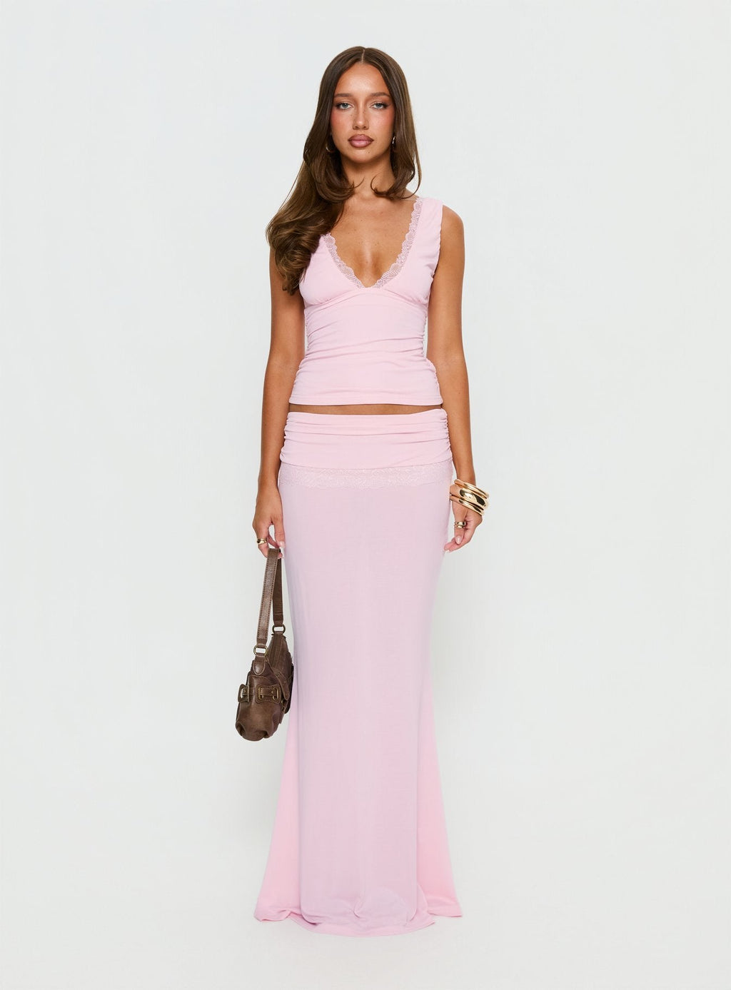 Lace Jersey Top Pink