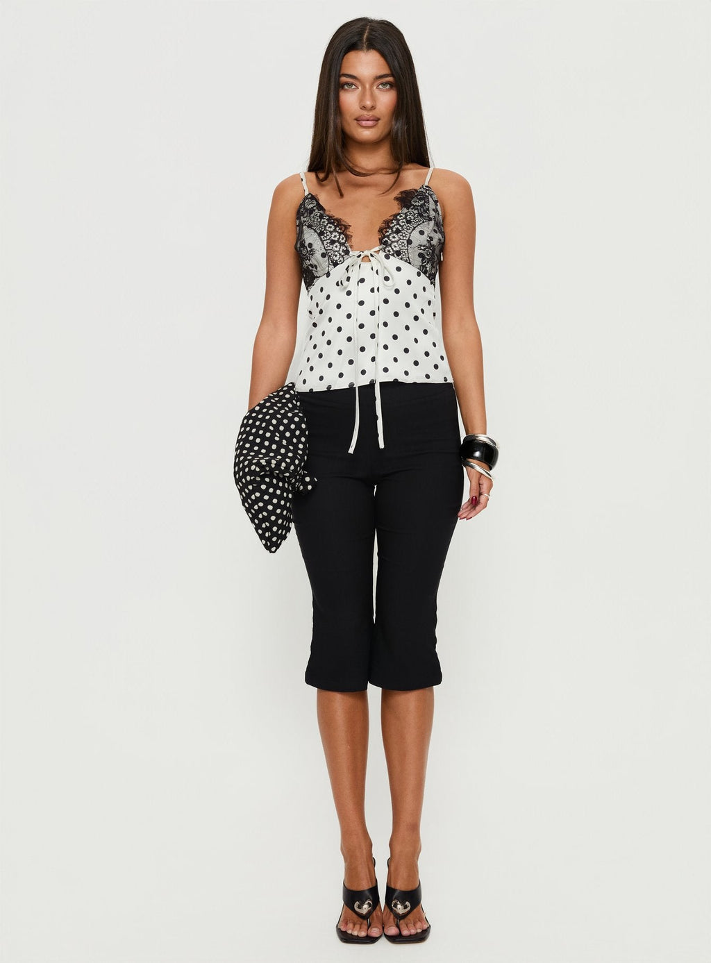 Lace Bust Cami Top White Polka