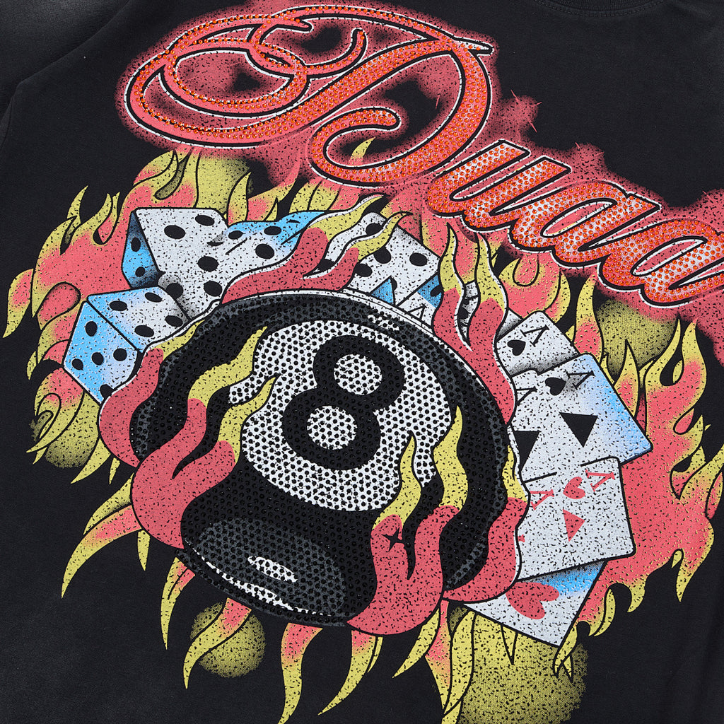 Black Washed 8‑Ball Poker Card DUAA Double‑Sided Graphic Oversized T‑Shirt