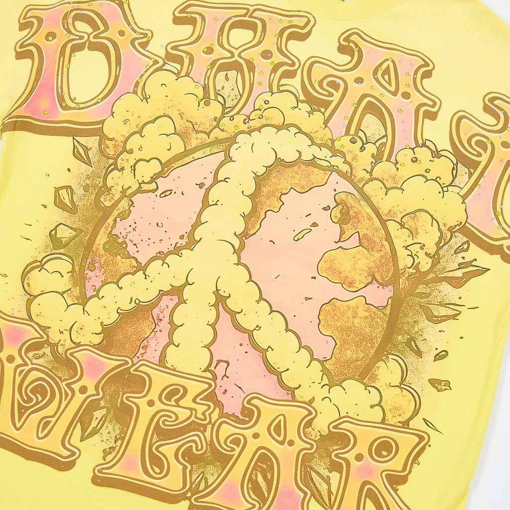 Yellow Vintage Peace Symbol Globe Graphic Oversized T‑Shirt