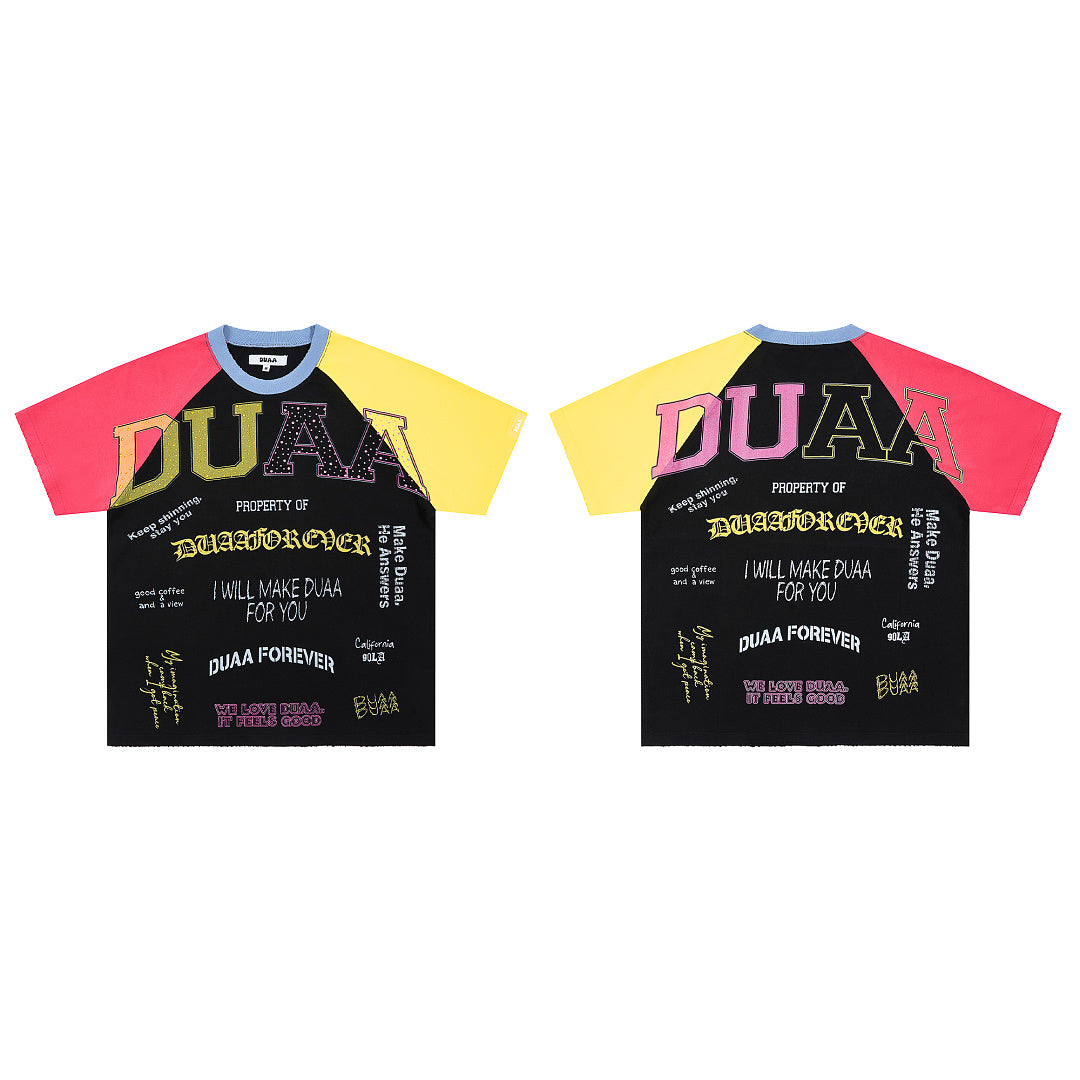 Color Block Raglan Letter Graphic Oversized T‑Shirt