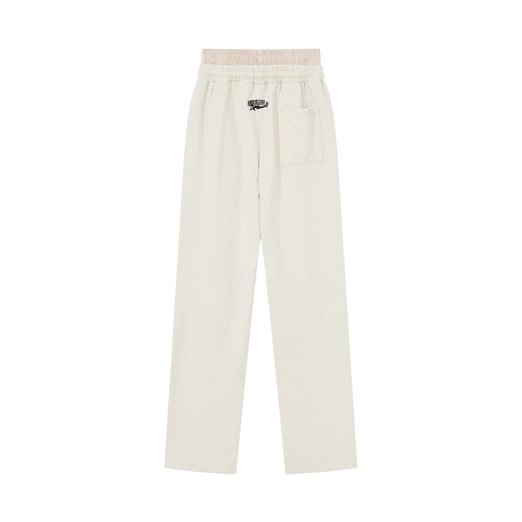 Roughplay Cream Side Stripe Letter Print Wide Leg Sweatpants Men Streetwear Loose Trousers