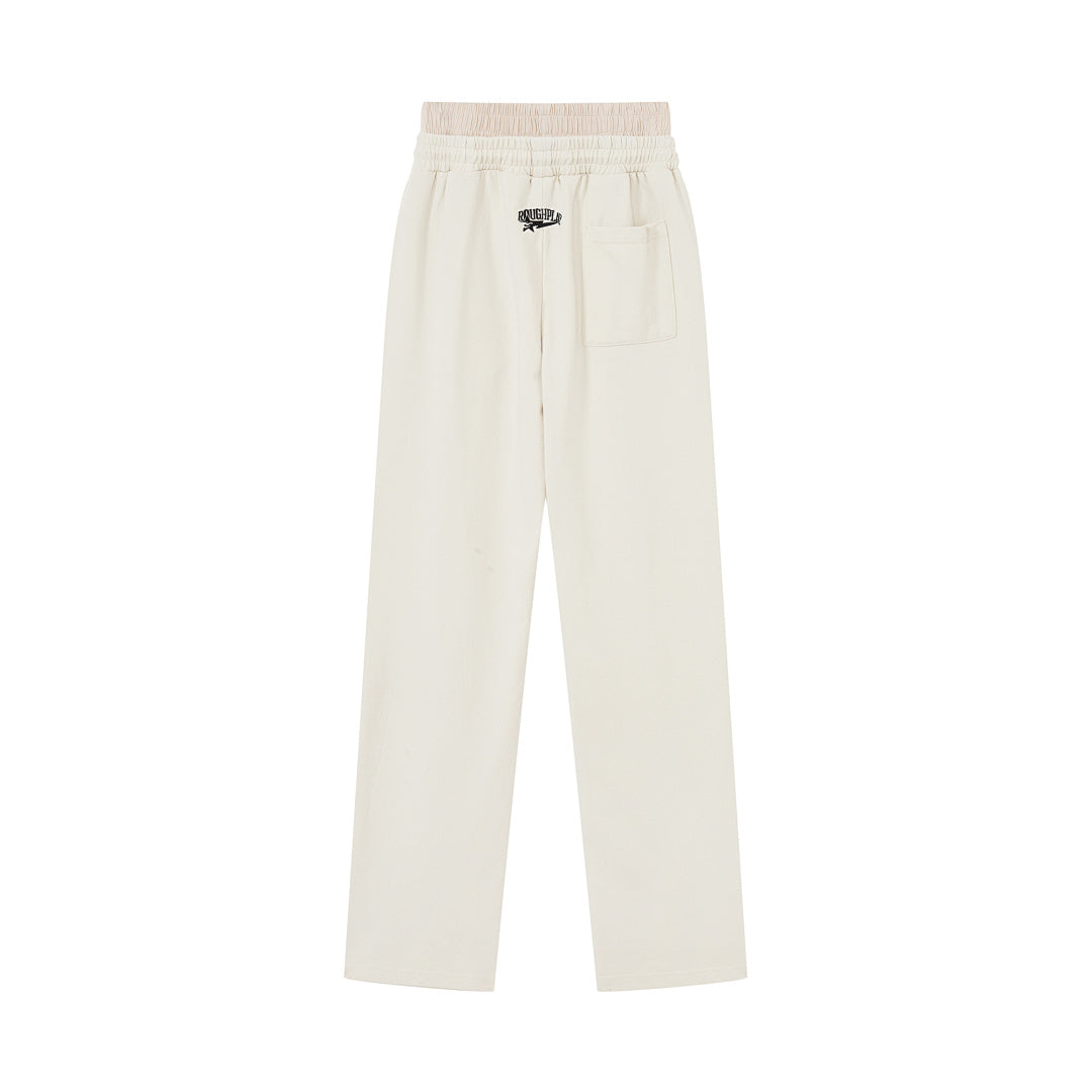 Roughplay Cream Side Stripe Letter Print Wide Leg Sweatpants Men Streetwear Loose Trousers