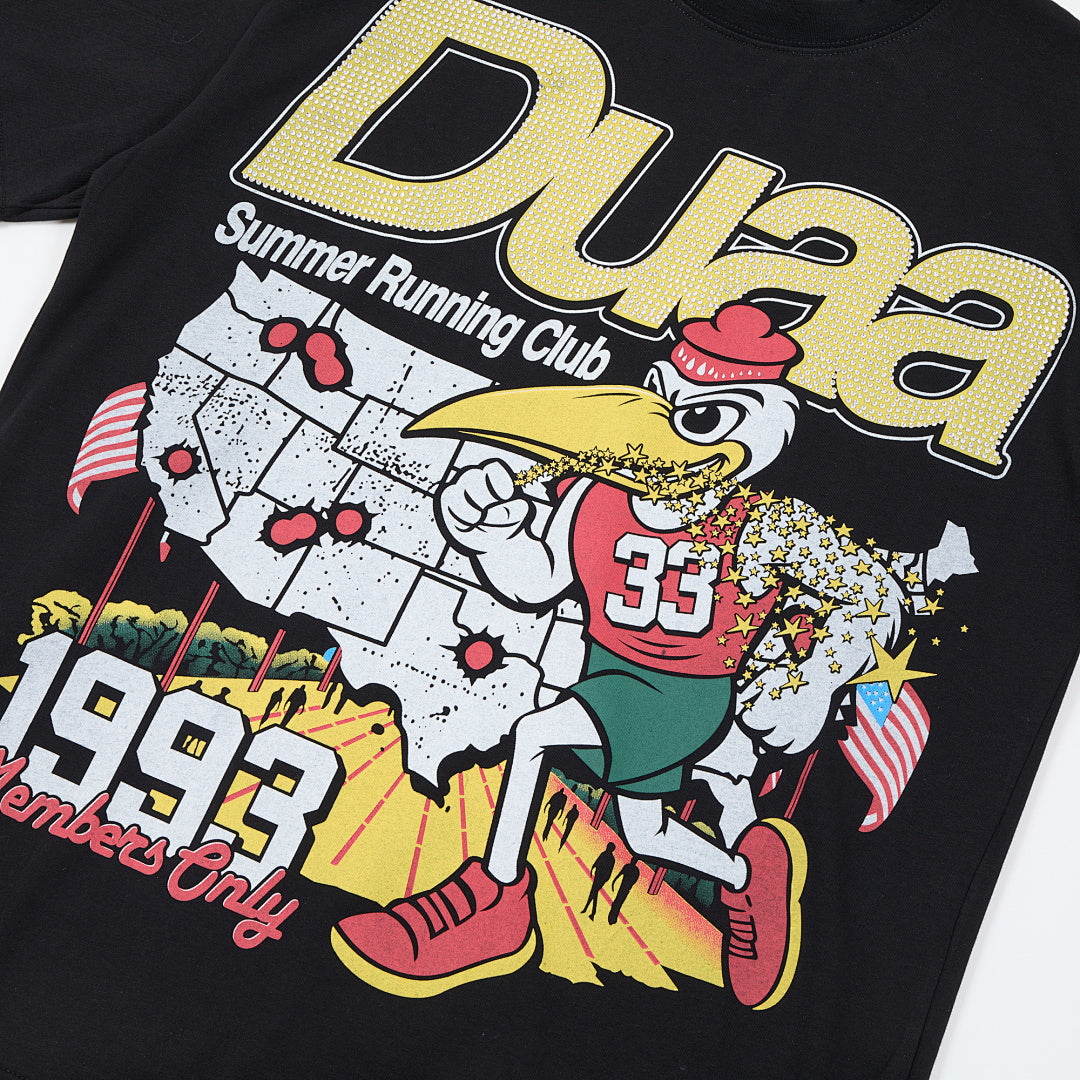 Black 1993 Retro Global Run Club DUAA Graphic Oversized T‑Shirt