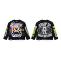 Roughplay Fire Skull Graphic Long Sleeve Tee Men Oversized Streetwear Top