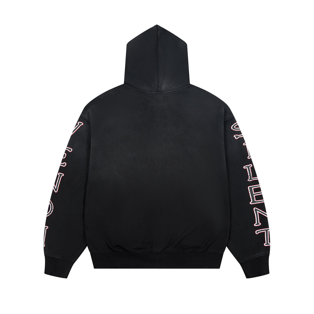 Black Vintage Panther & Snake Graphic Oversized Zip‑Up Hoodie