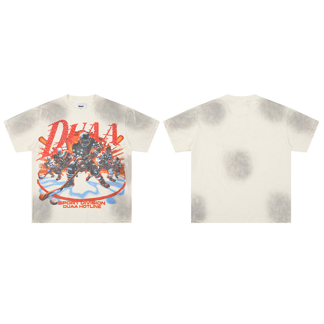 Washed Tie‑Dye Vintage Hockey Player DUAA Graphic Oversi