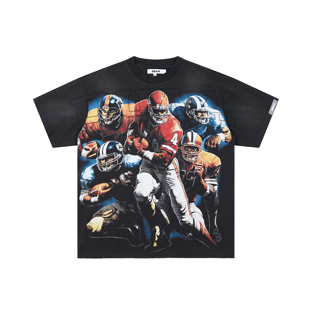 Black Vintage American Football Game Graphic Oversized T‑Shirt