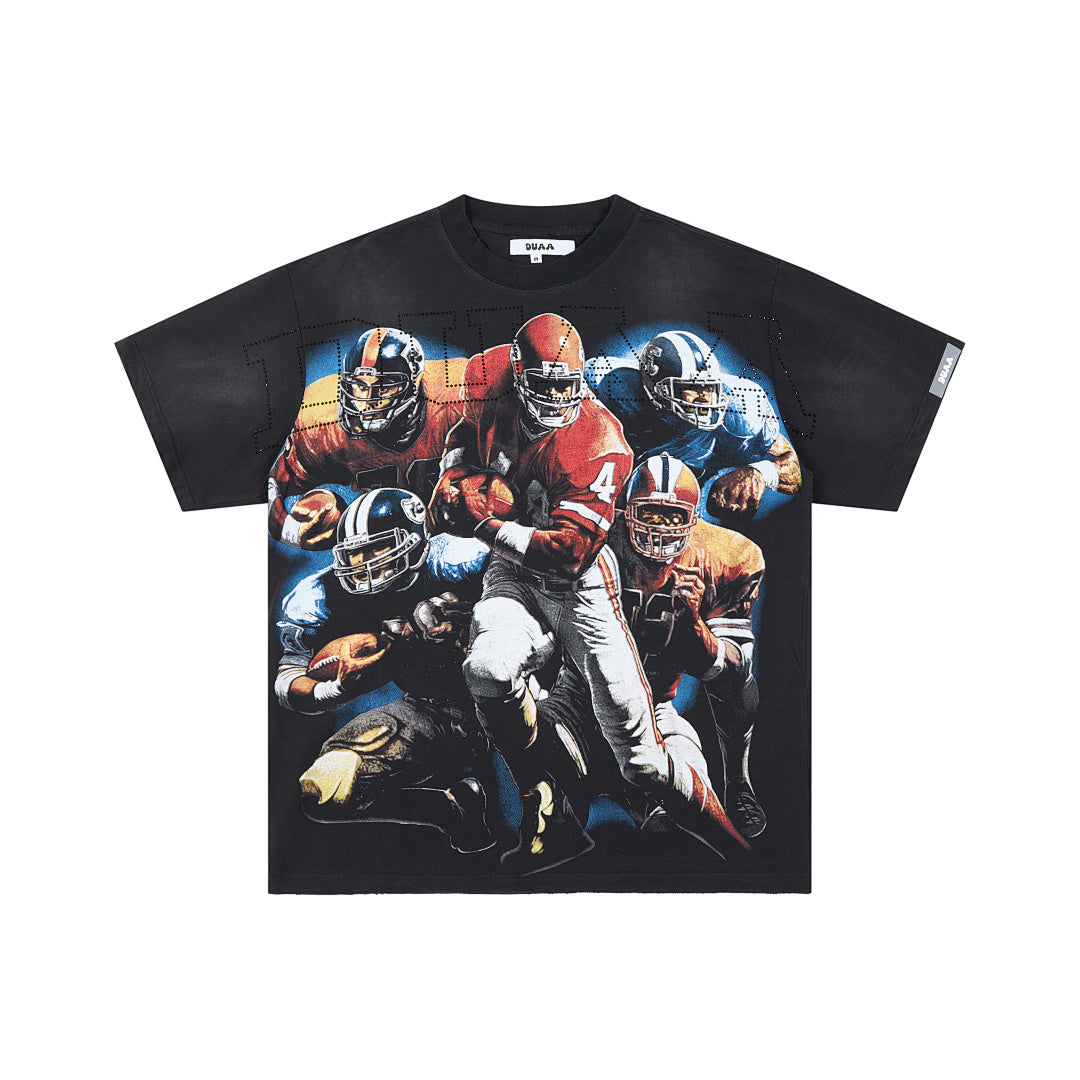 Black Vintage American Football Game Graphic Oversized T‑Shirt