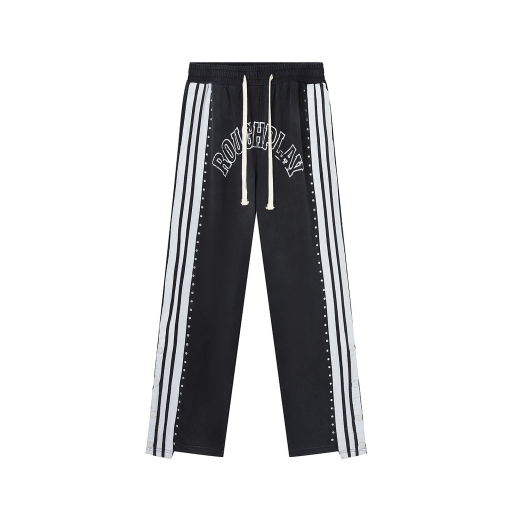 Black Side Stripe Gothic Letter DUAA Wide Leg Track Pants