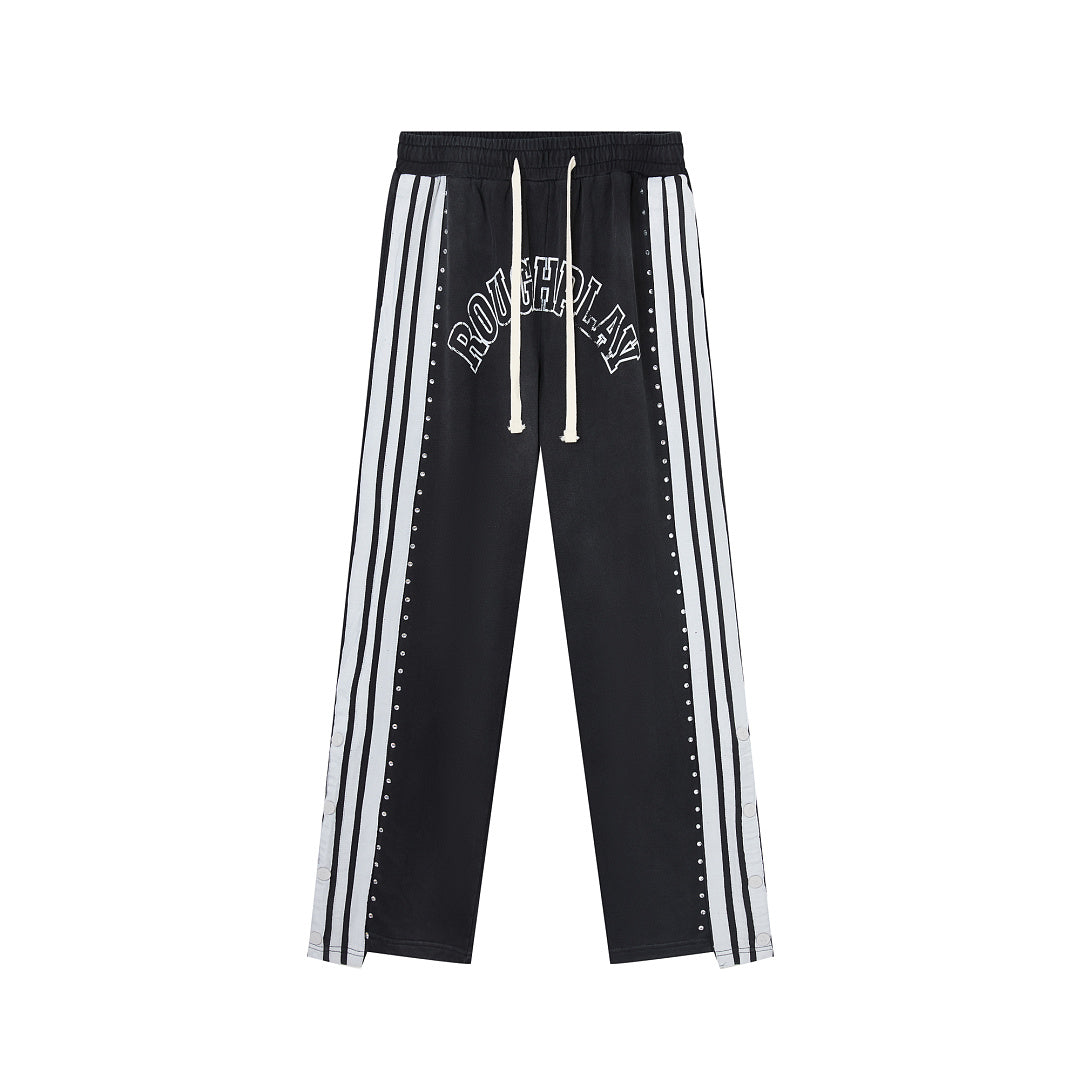 Black Side Stripe Gothic Letter DUAA Wide Leg Track Pants