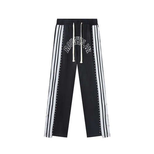 Black Side Stripe Gothic Letter DUAA Wide Leg Track Pants