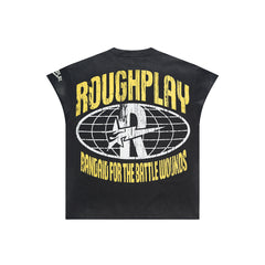 Vintage Washed Black Crucifix Globe Graphic Oversized T‑Shirt