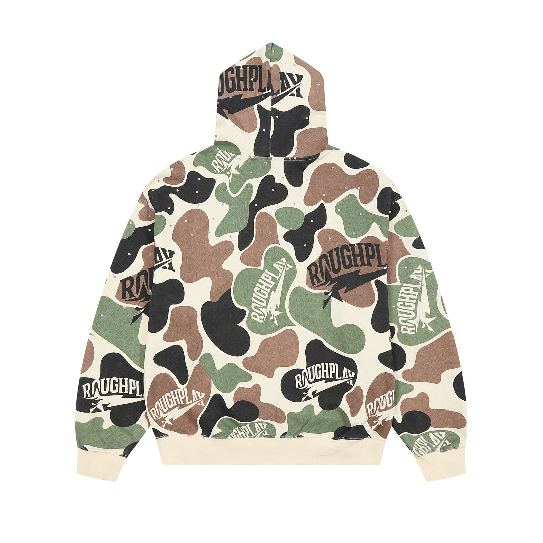 Classic Green Camo Full Zip‑Up Hoodie Oversized Streetwear Hooded Jacket