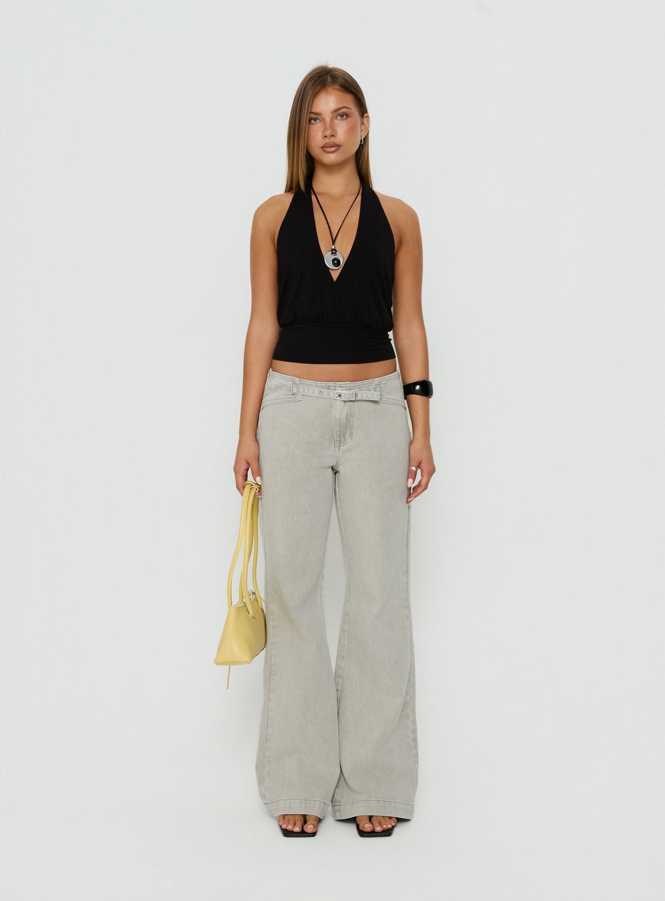 Mid Rise Bootleg Belted Jeans Desert Grey