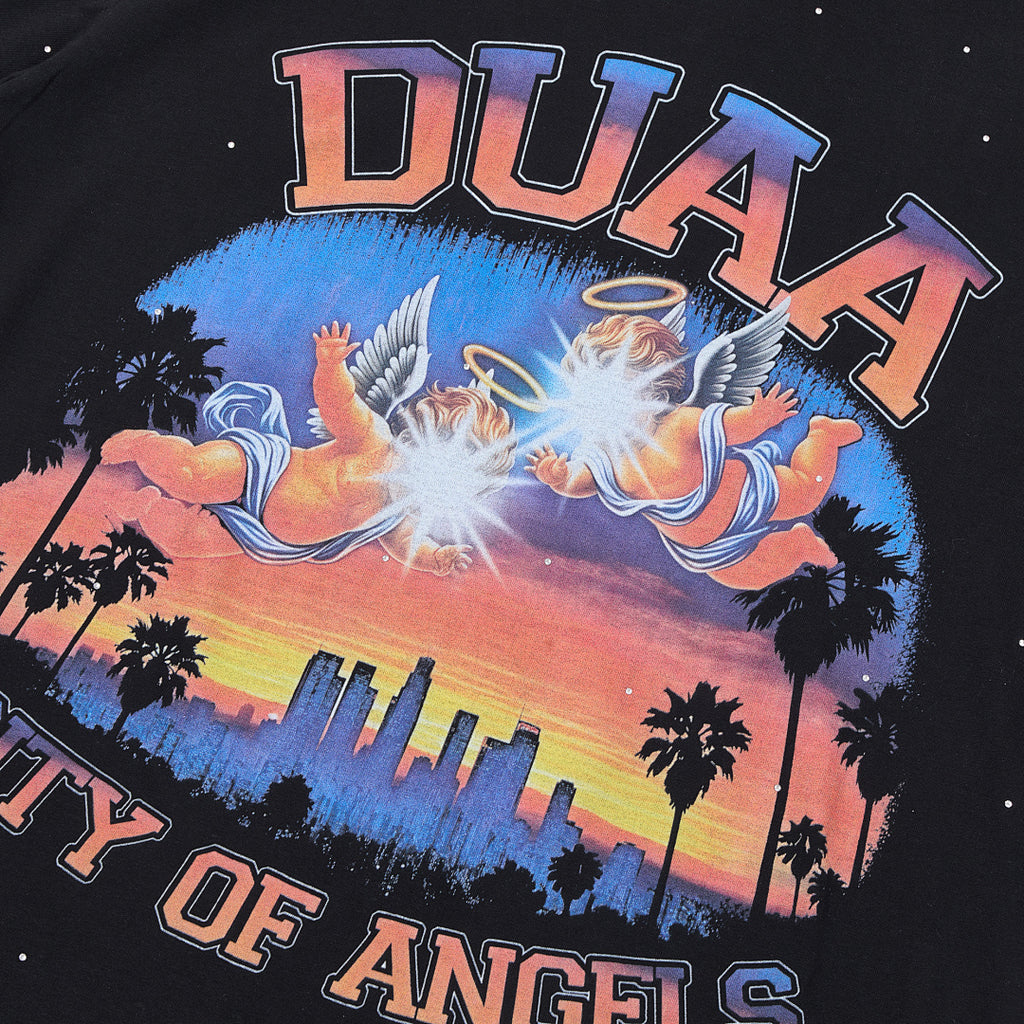 Black Vintage City Of Angels Sunset DUAA Graphic Oversized T‑Shirt