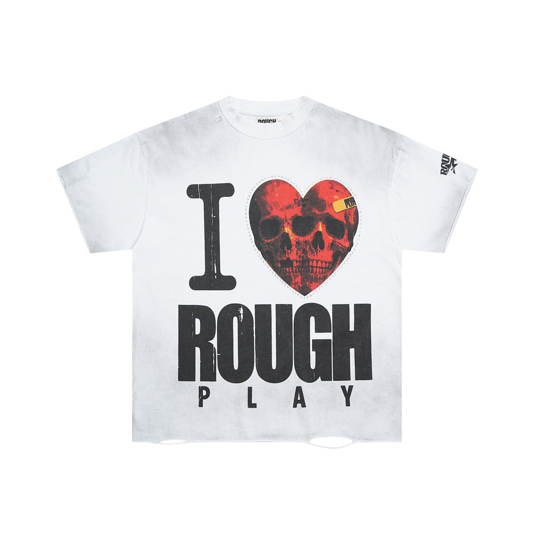 Vintage Washed White I Love Rough Play Globe Graphic Oversized T‑Shirt