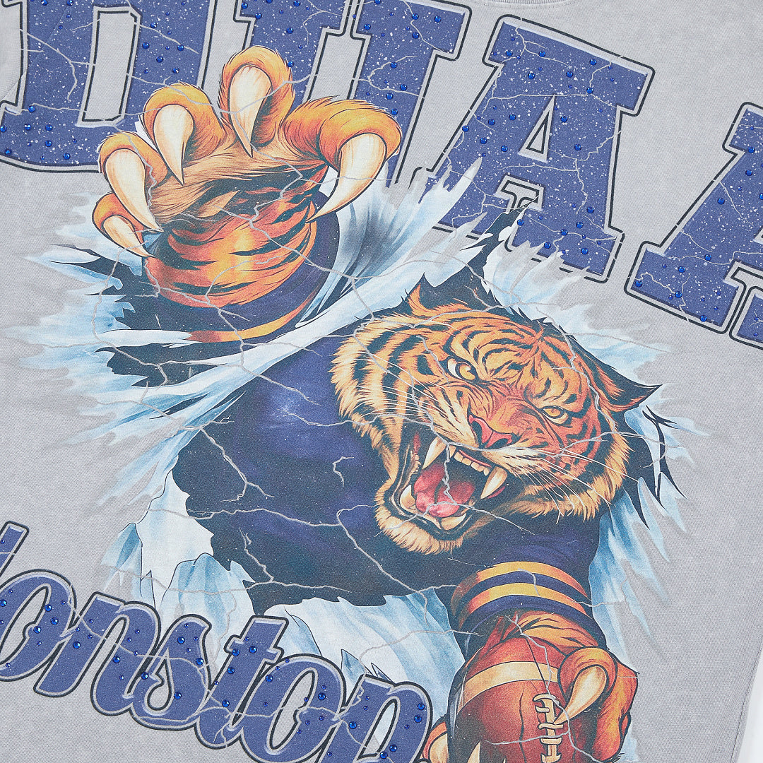 Light Grey Vintage Roaring Tiger Graphic Oversized T‑Shirt