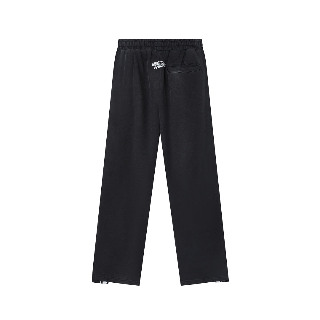 Black Side Stripe Gothic Letter DUAA Wide Leg Track Pants
